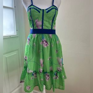 CBR Green, Blue, and Purple Knee-Length Floral Dress. Size: Small